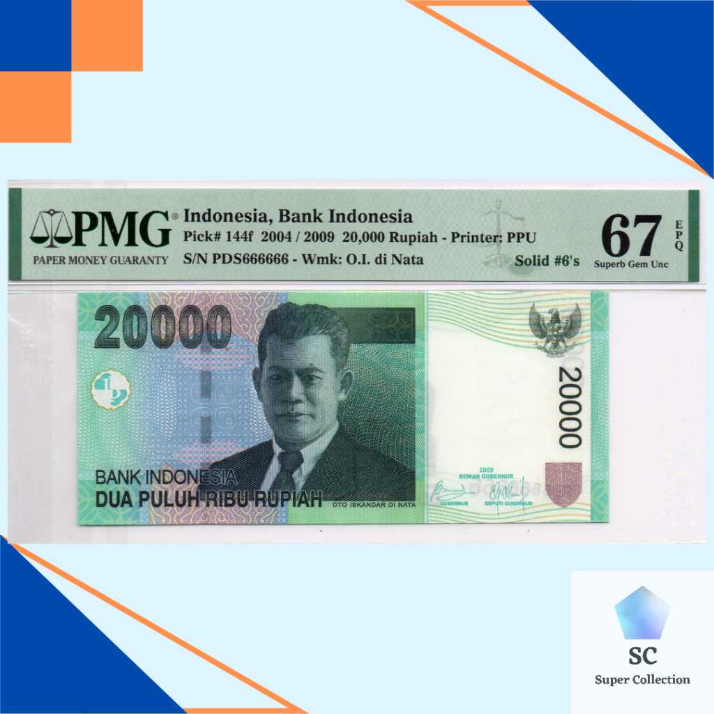 Uang Indonesia 20000 Rupiah Otista PMG 67 Solid #6's