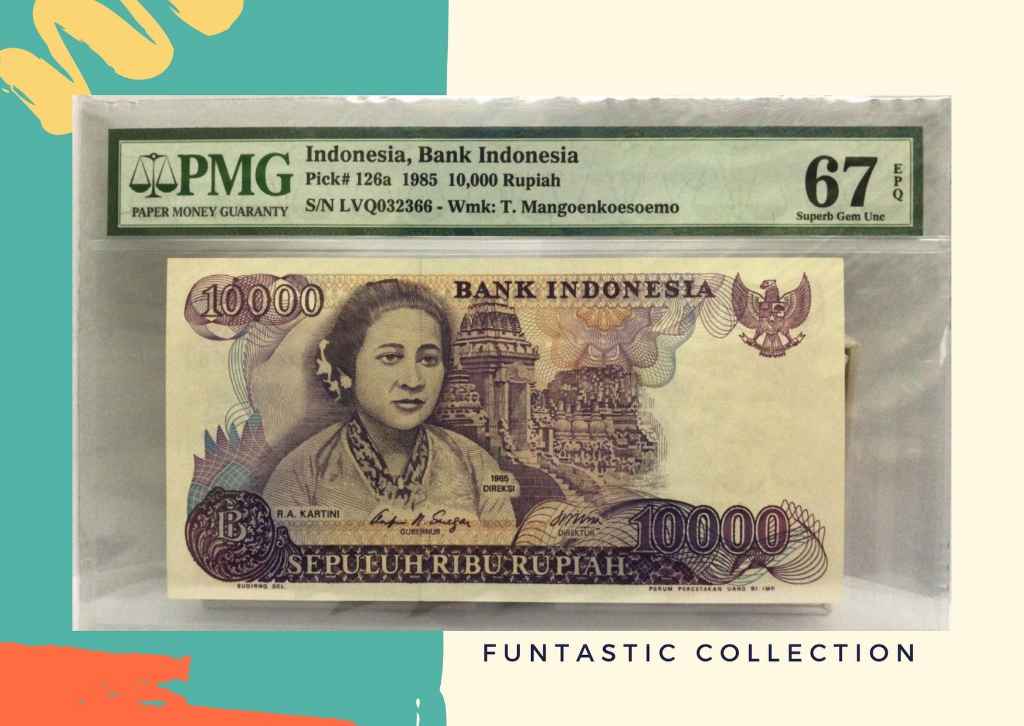 Uang Kuno Indonesia 10.000 Rupiah R.A Kartini PMG 67 S/N LVQ032366
