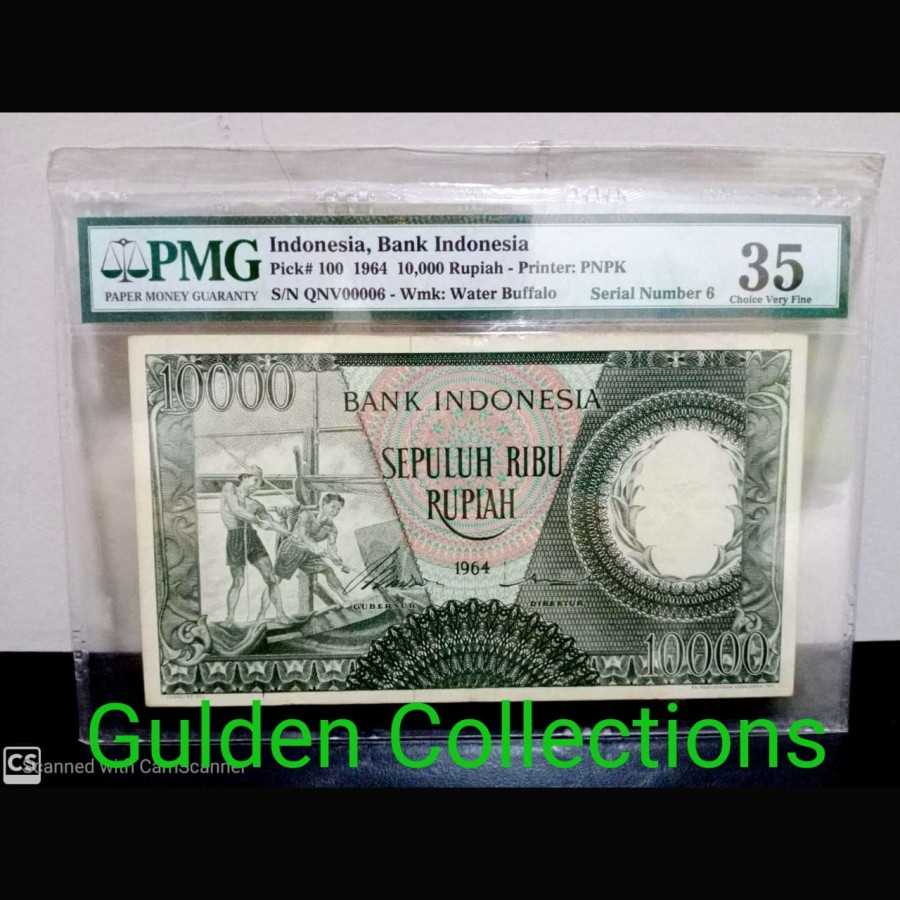 Indonesia 10000 1964 Seri Pekerja Serial Number 6 VF Pmg 35