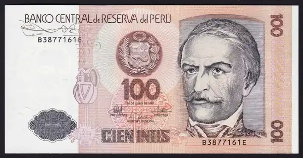 BL 2143 Per 1 Lembar Peru 100 Intis Tahun 1987 UNC Mulus