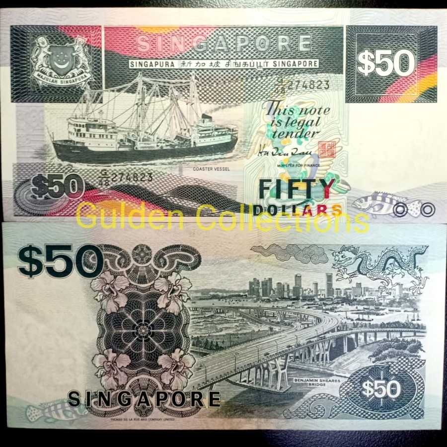 SINGAPORE 50 DOLLAR SERI KAPAL WARIASI WARNA GELAP AU