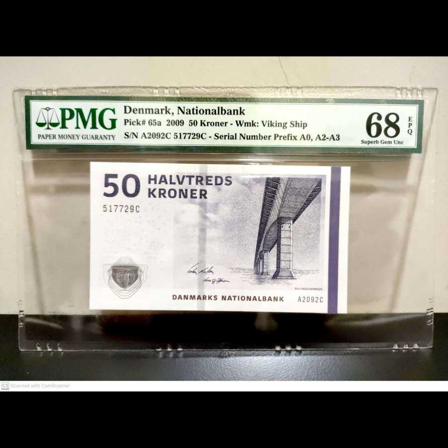 Denmark 50 Kroner UNC PMG 68 EPQ TOP POP