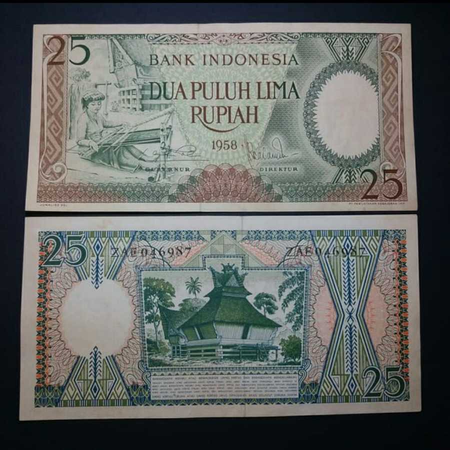 uang kuno 25 rupiah pekerja tahun 1958