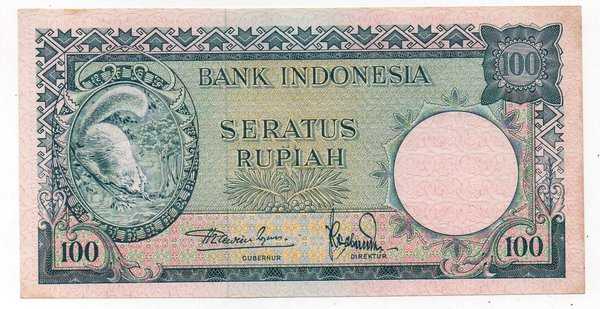 BL 1244 Indonesia 100 Rupiah tahun 1957 Tupai Kondisi AU Ada Lipatan halus Dan Flek Di pinggir Sesuai gambar