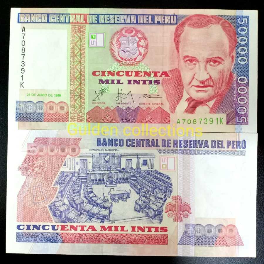 UANG KUNO 50000 INTIS PERU 1988 UNC