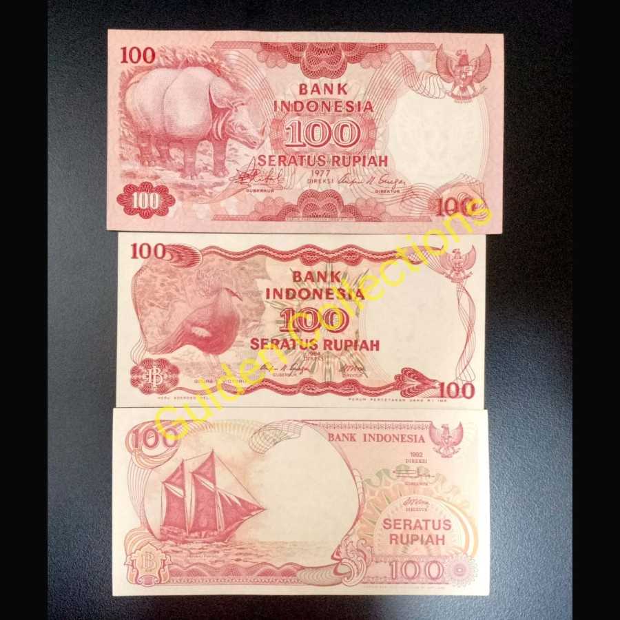 Uang Kuno Paket 100 Rupiah 3 pcs 1992 1984 1977 UNC