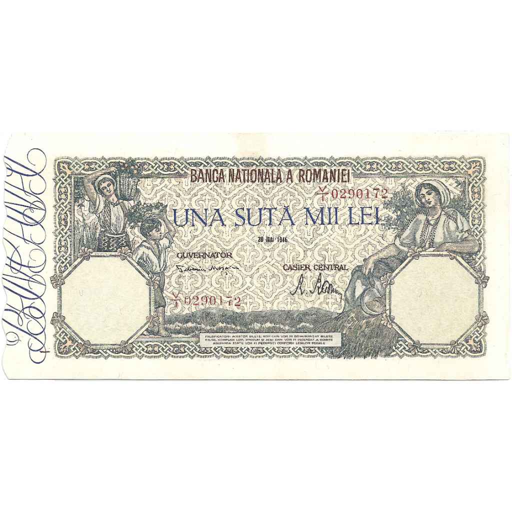 Uang Kuno Romania 1946 100.000 Lei (Rare Good Condition)