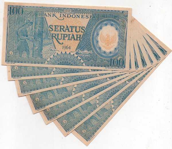 BL2697 Per 1 Lembar 100 Rupiah tahun 1964 Biru UNC Flek
