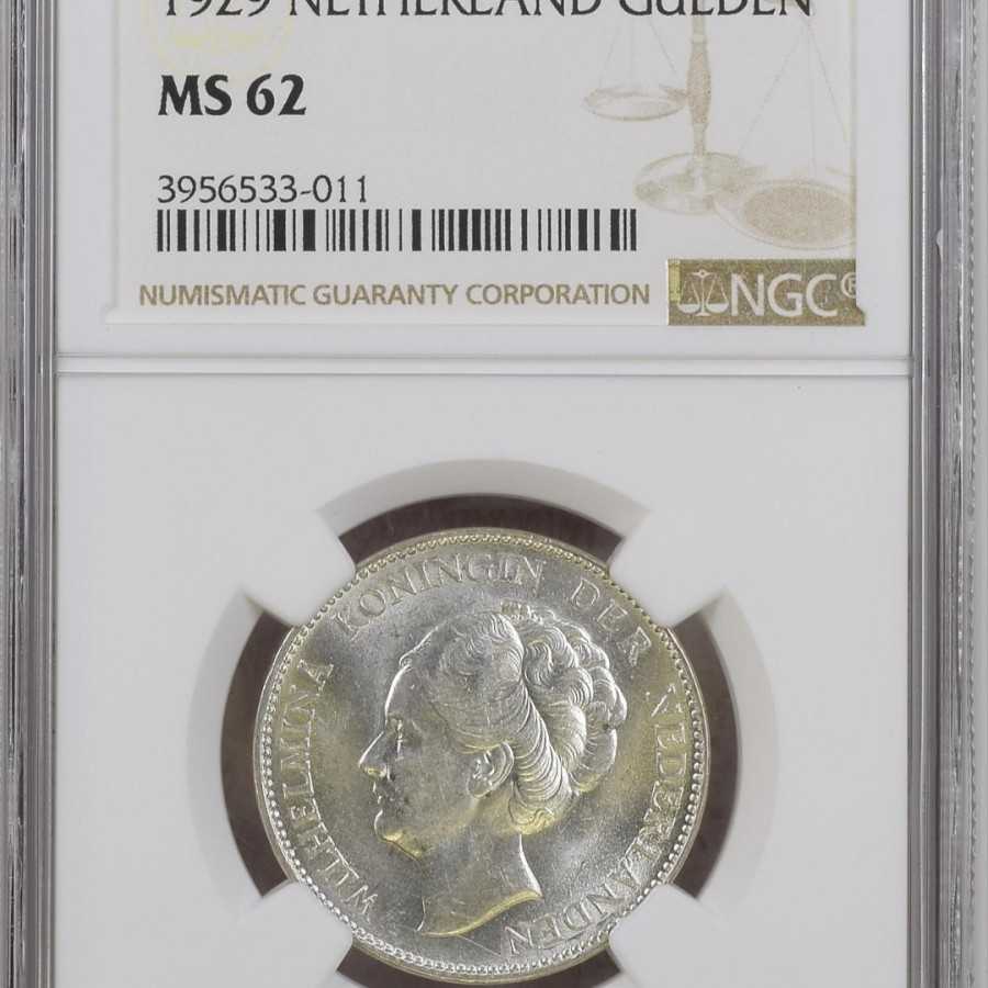NGC MS 62 1929 netherland gulden silver coin koin perak