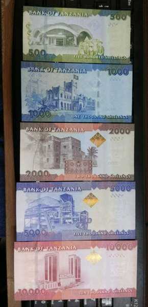 BL 989 Set 5 Lembar uang tanzania pecahan 500 1000 2000 5000 10000 UNC mulus tahun 2010 - 2015