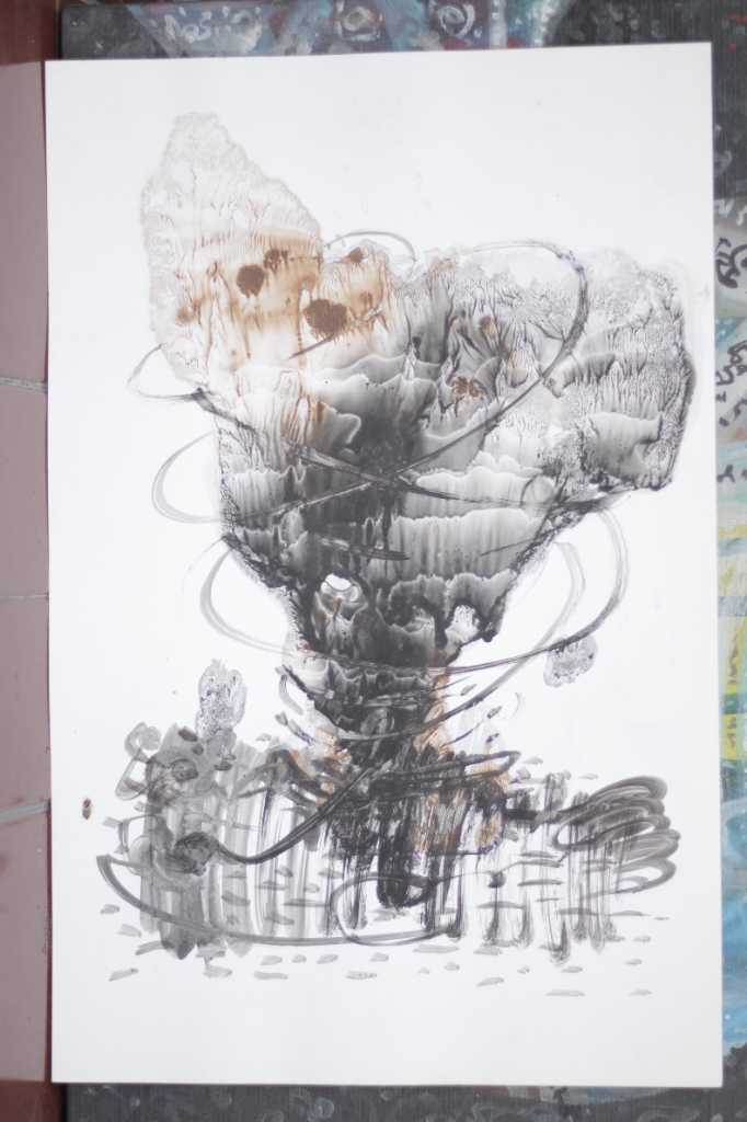 Lukisan akrilik ,tinta diatas kertas ( Pusaran II )