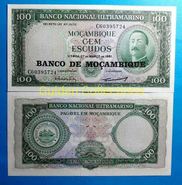Uang Kuno Uang Asing 100 escudos 1961 mocambique unc