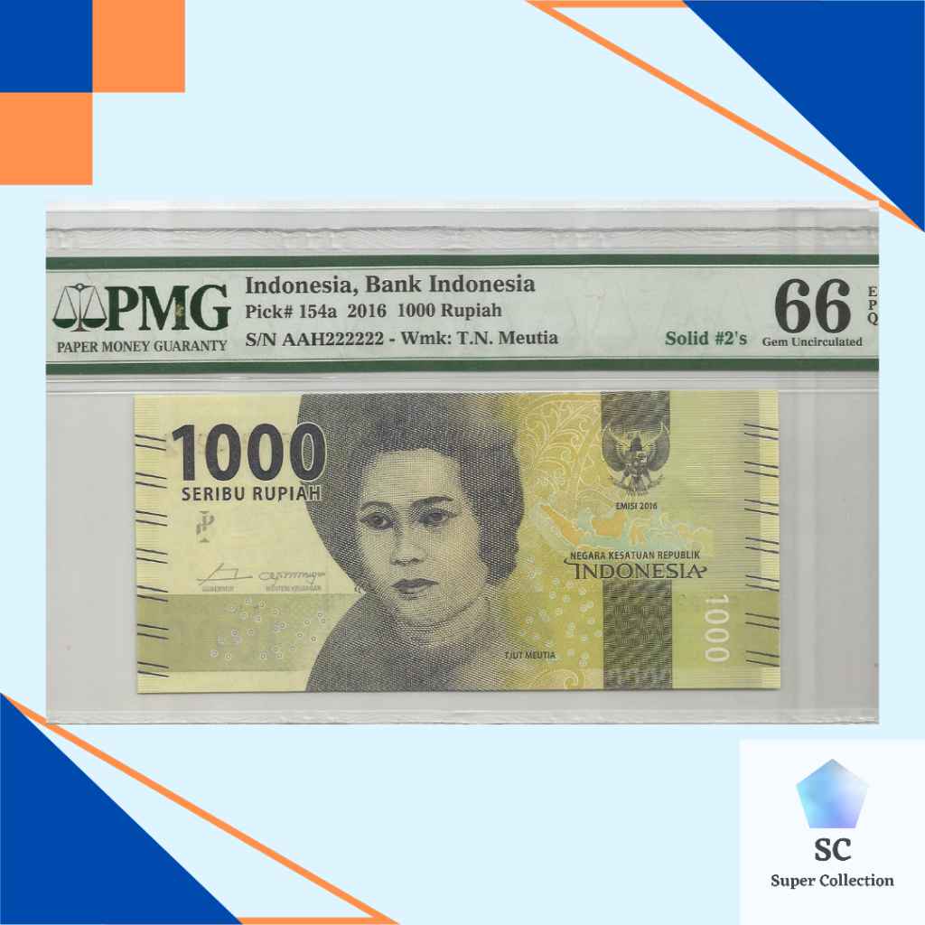 Uang Indonesia 1000 Rupiah Cut Meutia PMG 66 Solid #2's