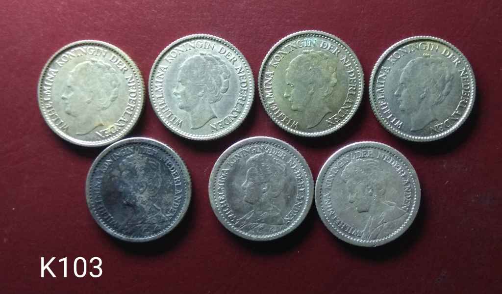 Koin Kuno Wilhelmina Setengah Gulden Perak Borongan 7 Keping K103
