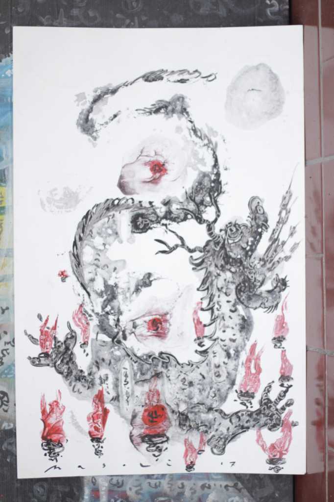 Lukisan akrilik ,tinta diatas kertas ( Naga )