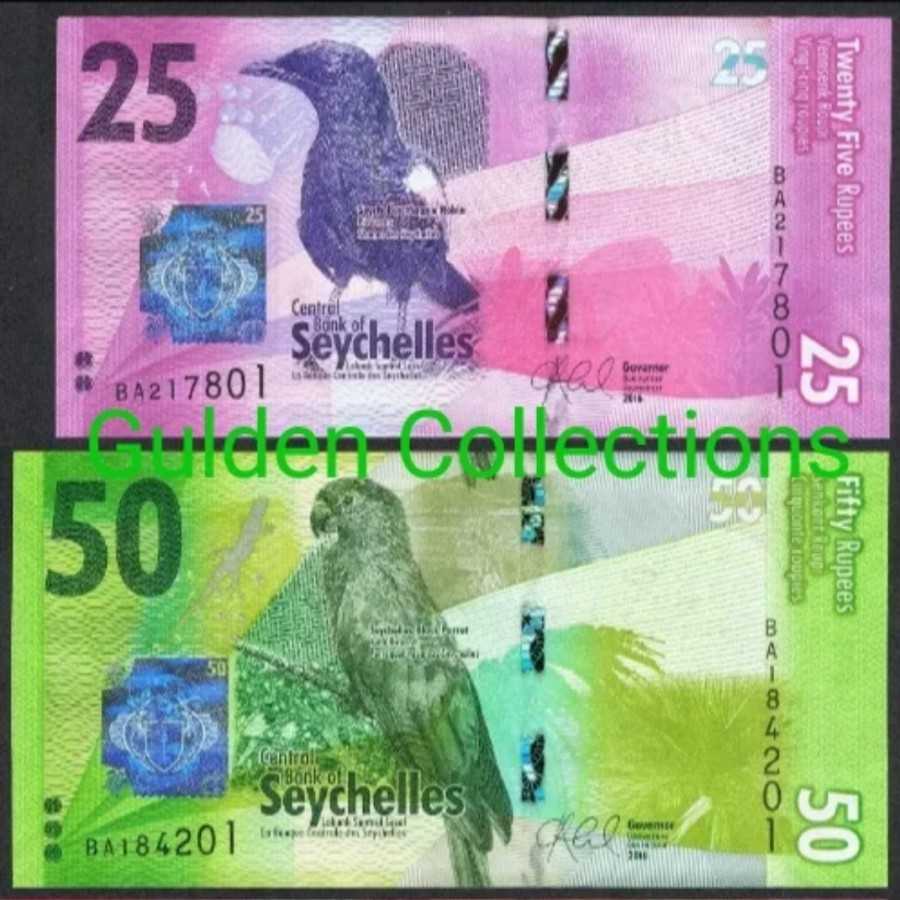 Seychelles 25 Dan 50 Rupees UNC Set 2 Pcs