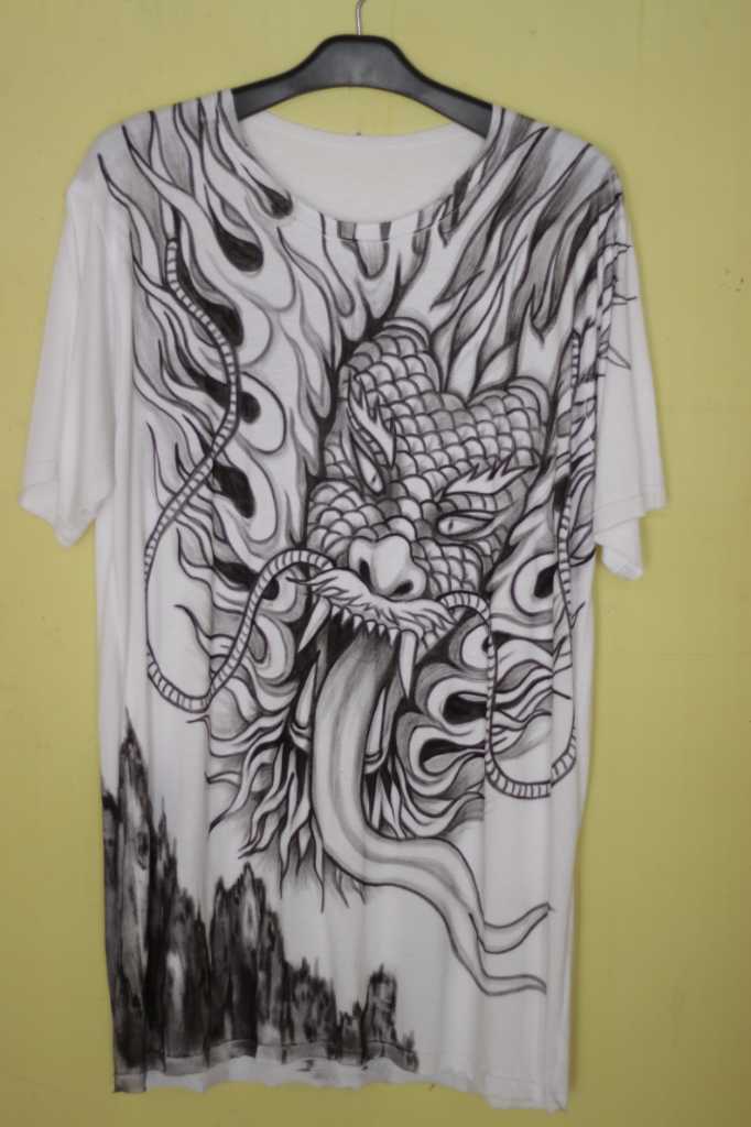 kaos Dragon (Naga) lukisan bahan katun