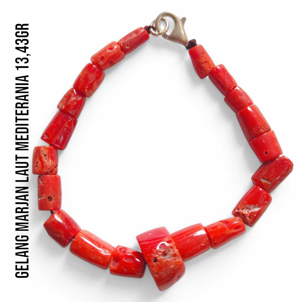 Gelang Marjan Corallium Rubrum Asli Laut Mediterania 13,43 Gram Dengan Pengait Perak