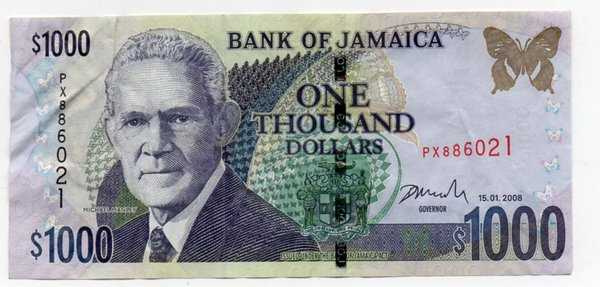 BL 516 Jamaica 1000 Dollar Tahun 2008 VF Tidak lobang