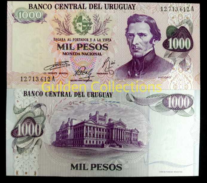 Uang Kuno Uruguay 1000 Pesos 1974 UNC