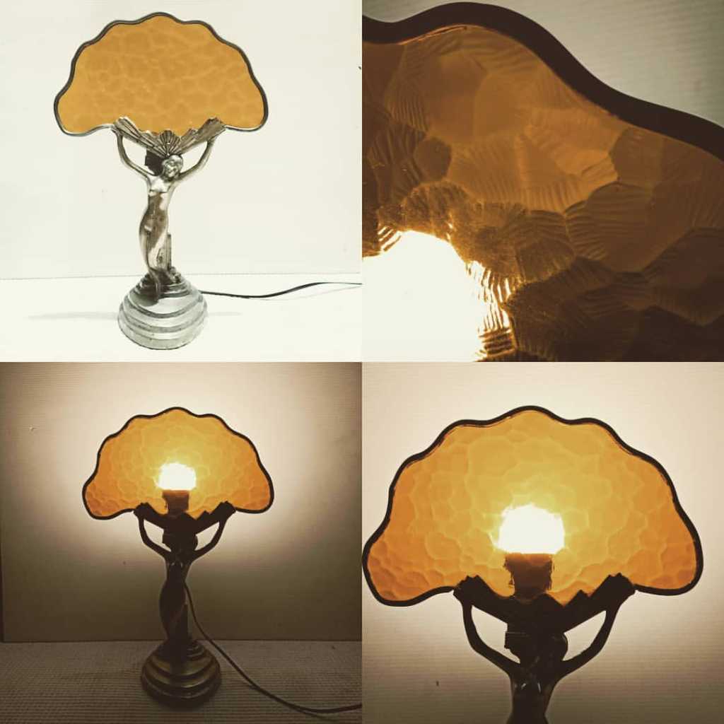 Vintage Art Deco Nude Lady Lamp Glass Shade Mid Century Germany 1930s