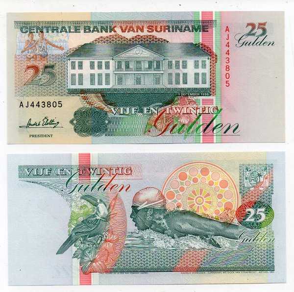 BL 2021 Per 1 Lembar Suriname 25 Gulden Tahun 1996 UNC Mulus