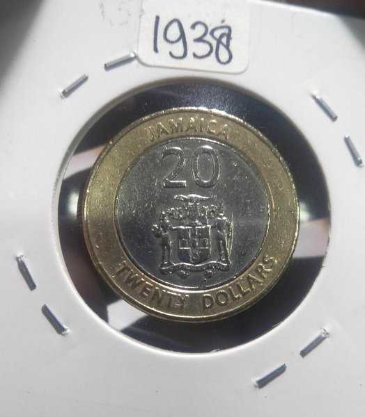 A 1938 Koin Bimetal 20 Dollars Jamaica Tahun 2000 Bekas Pakai Kondisi Sesuai GAMBAR