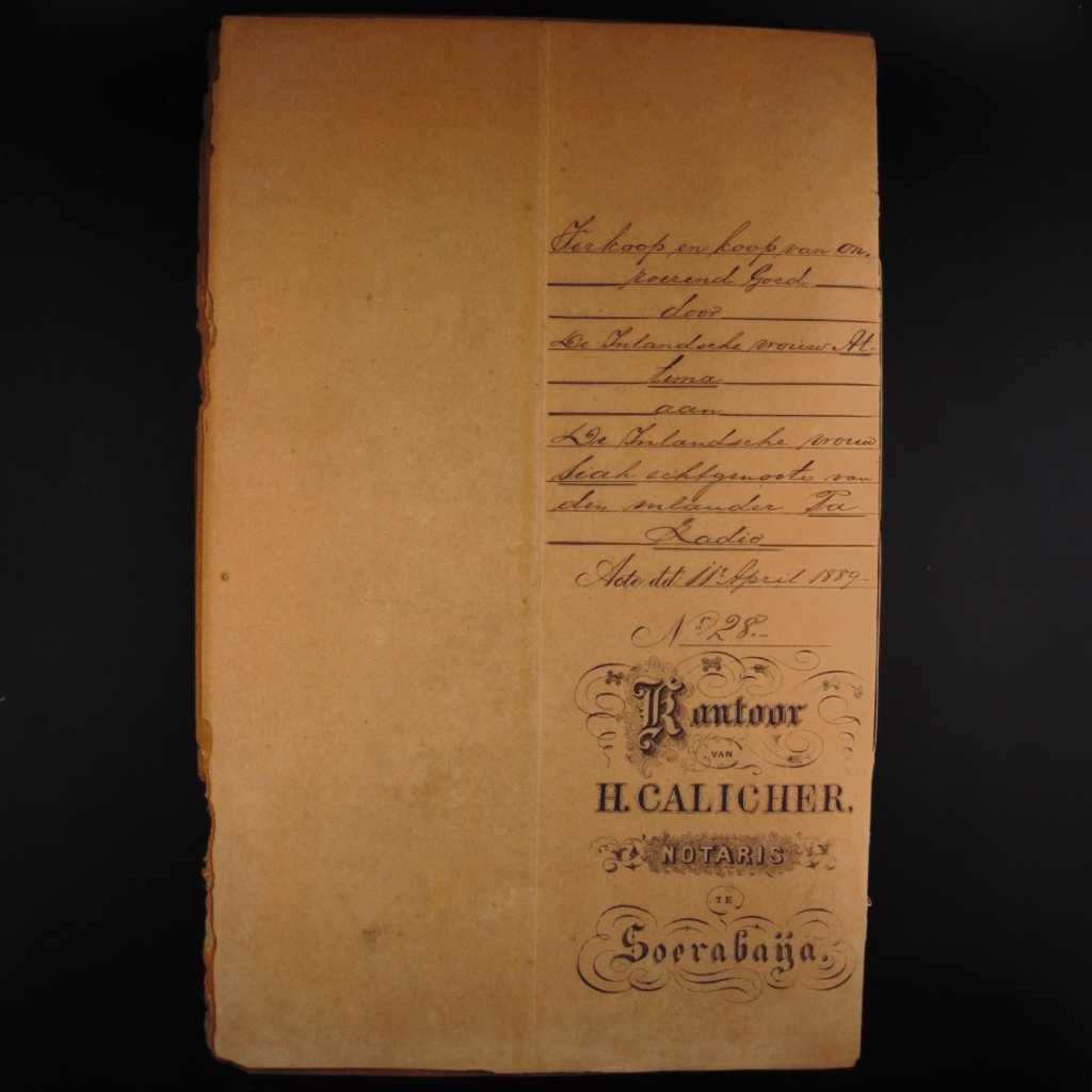 Koleksi Dokumen Tulis Tangan Akta Jual Beli Tanah Pemerintahan Hindia Belanda Kampung Tanggung Wilayah Surabaya Tanggal 11 April  Tahun 1889 No 28