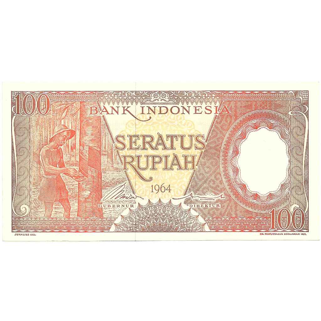 Uang Kuno Indonesia 1964 100 Rupiah (Penyadap Karet-Pekerja Tangan)