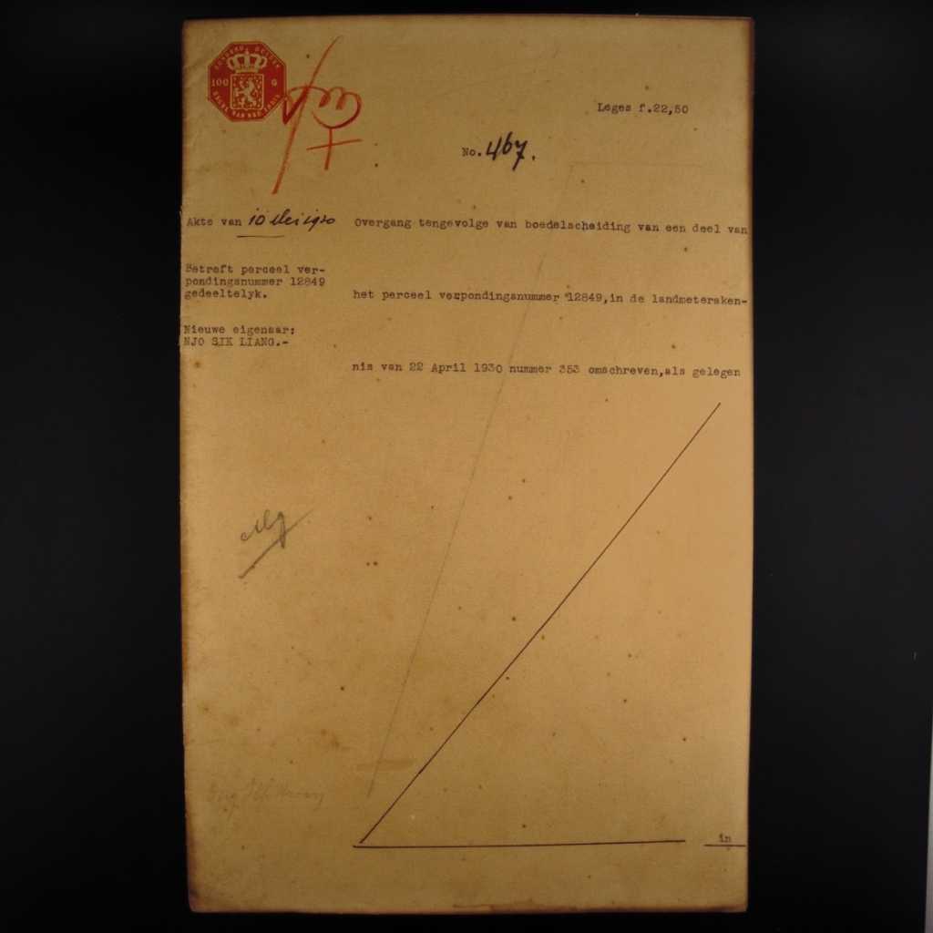 Koleksi Dokumen Pemerintahan Hindia Belanda Akta Jual Beli Tanah Desa Genteng Wilayah Surabaya Tanggal 22 April 1930 No 467