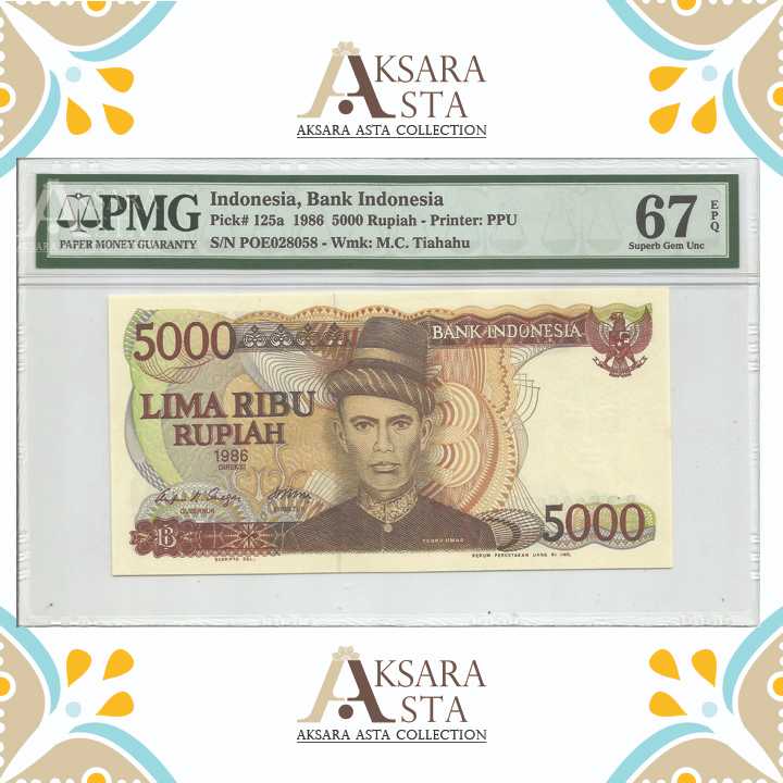 Uang Indonesia Rp. 5000 Th 1986 PMG 67 EPQ