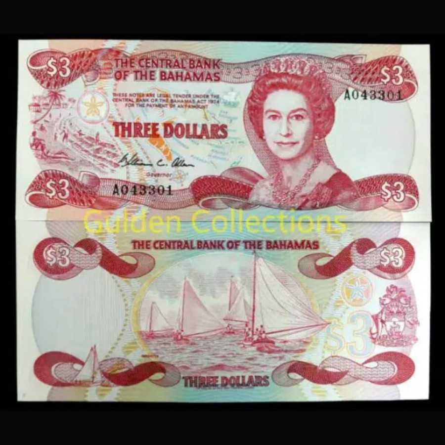 Bahamas 3 Dollar Queen Elisabeth UNC