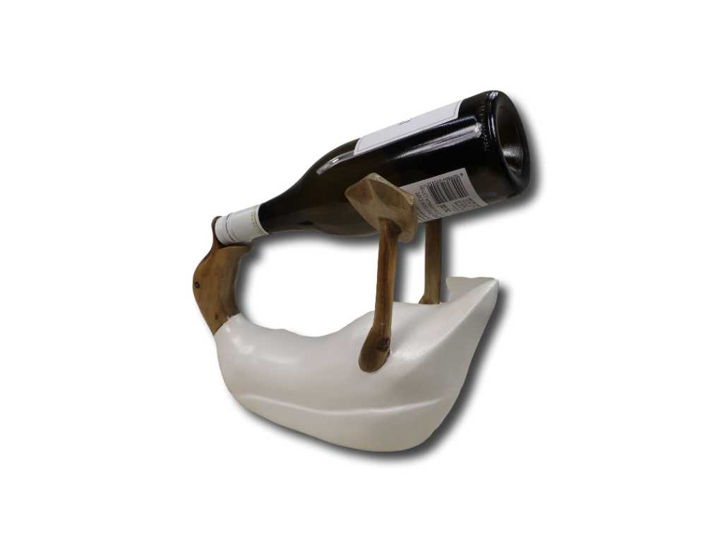 Drinking Duck Bottle Holder Wine Bottle Stand Hand Carved Fair Trade Wooden Bamboo Root Sculpture With Paint