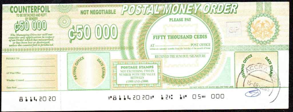 Ghana Postal Order 50000 Cedis 15.09.2005