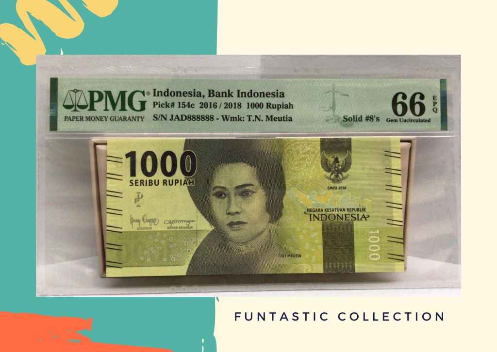 Uang Indonesia 1.000 Cut Meutia PMG 66 Solid #8's