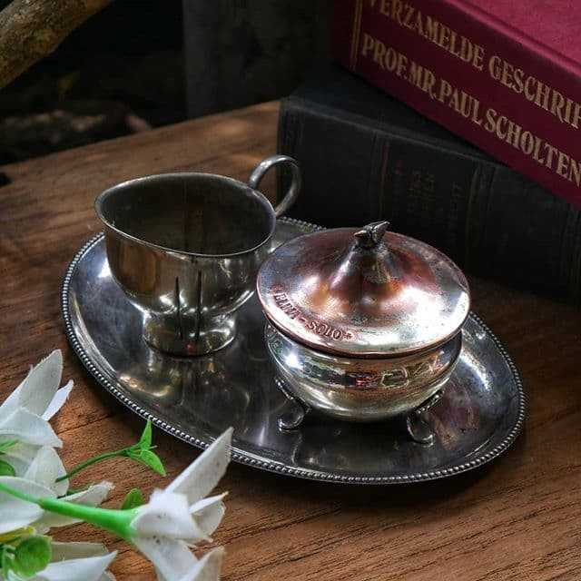 Set tempat gula & creamer jadul antik klasik perak