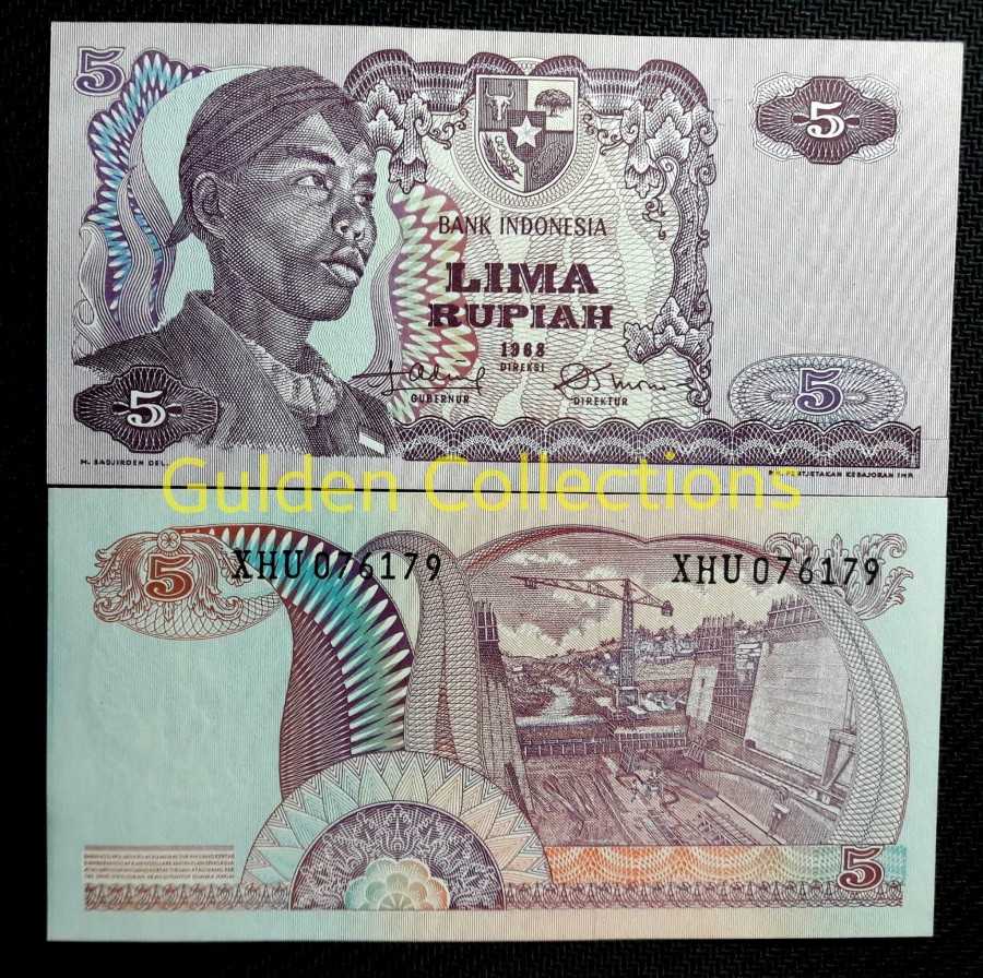 Uang Kuno Indonesia 5 Rupiah Sudirman 1968 UNC