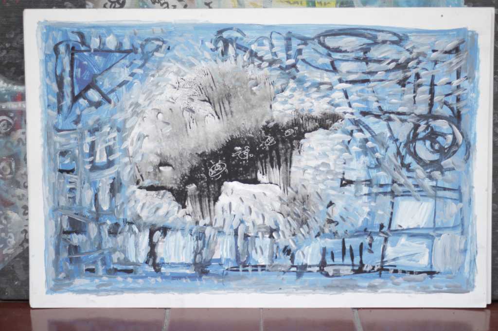 Lukisan akrilik ,tinta diatas kertas ( Dinding Kota )