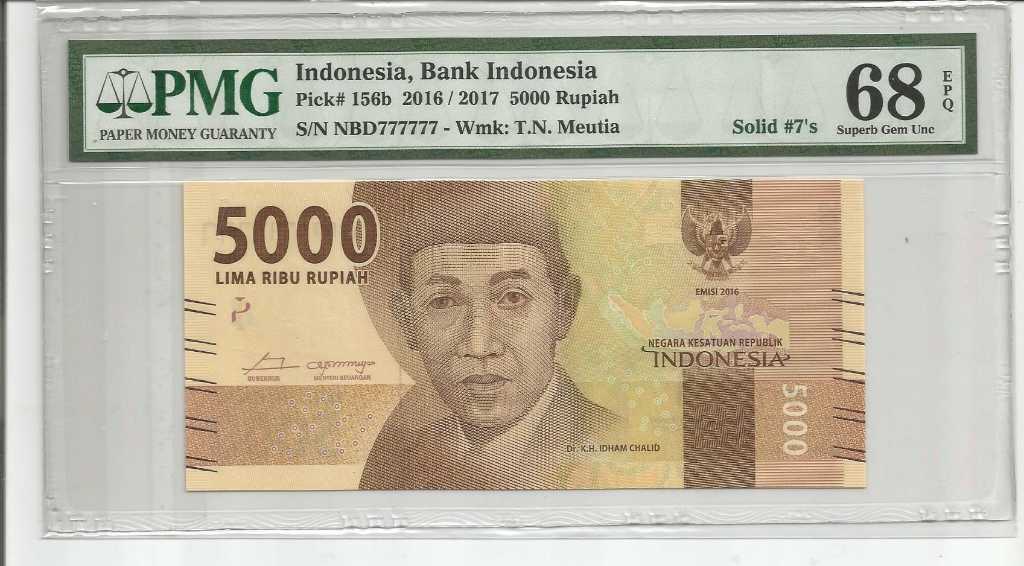 SOLID #7 Uang Indonesia Rp. 5000 Thn. 2017 PMG 68 EPQ