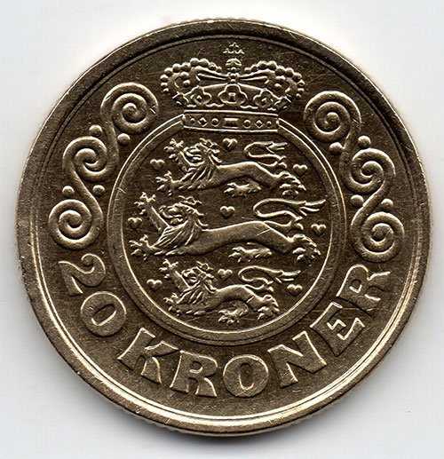 X 719 Denmark 20 Kroner Tahun 1990 Marcgrethe II Sesuai gambar