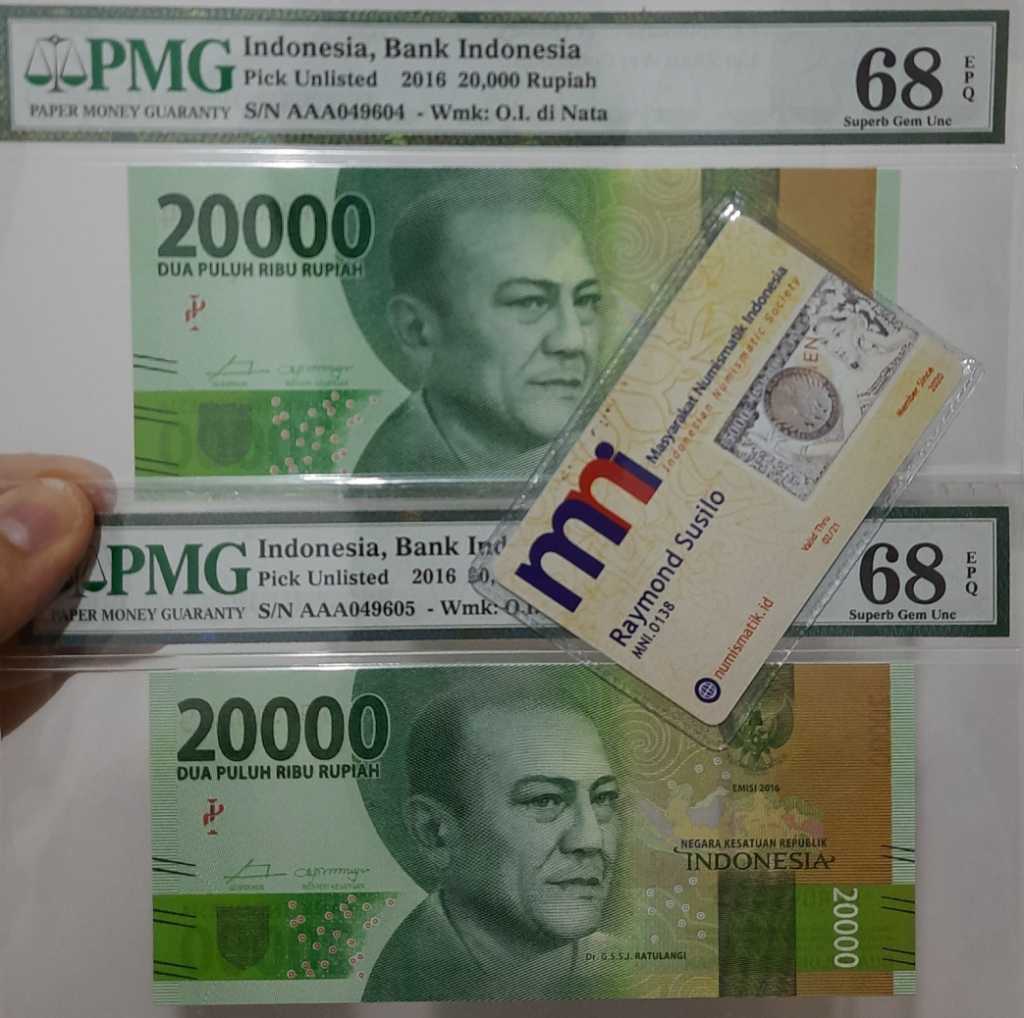 2 Pcs Urut Prefix AAA Top Pop PMG68 EPQ 20000 Eupiah NKRI