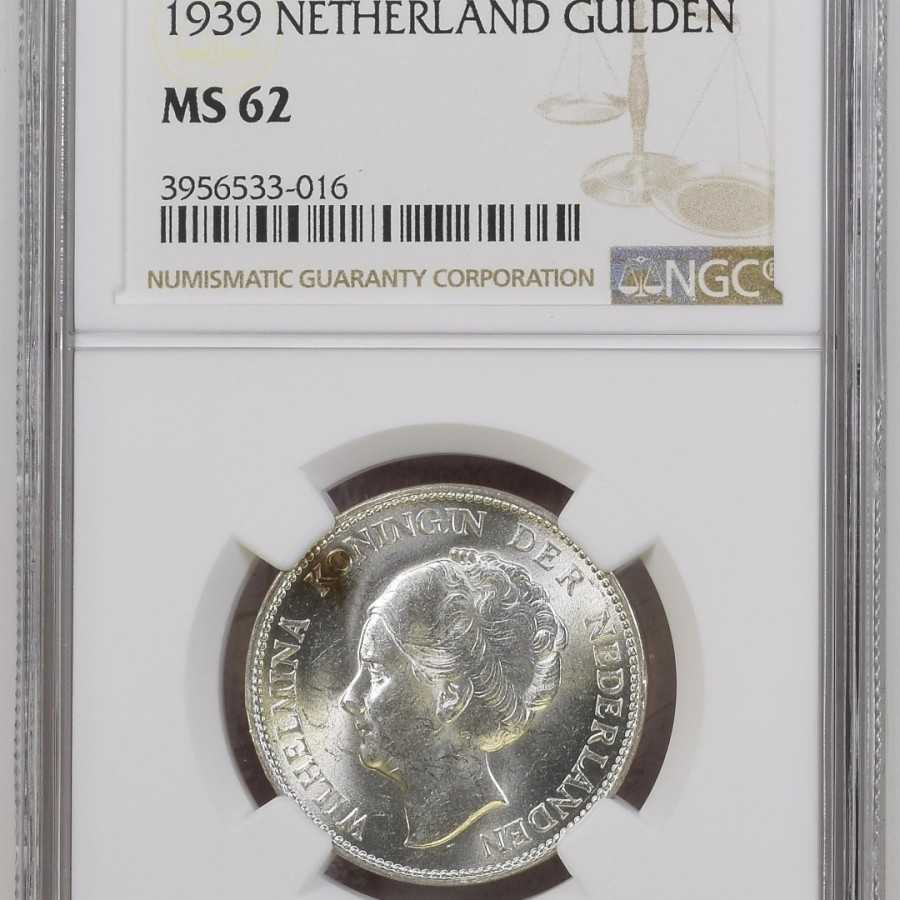 NGC MS 62 1939 netherland gulden silver coin koin perak