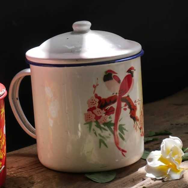 enamel klasik mug  Motif Burung ( T 13 x D 15 )