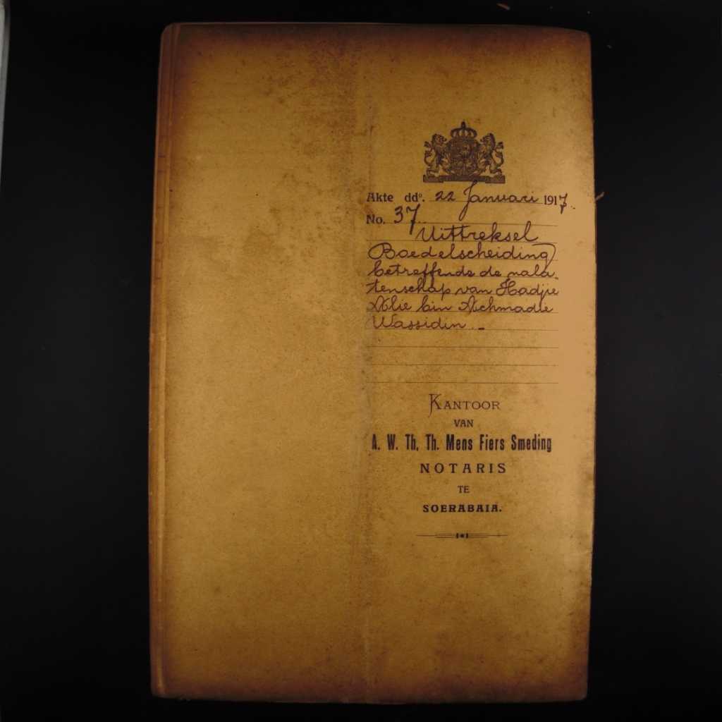 Koleksi Dokumen Akta Jual Beli Tanah Pemerintahan Hindia Belanda Kampung Pabean Wilayah Surabaya Tanggal 22 Januari 1917 No 37