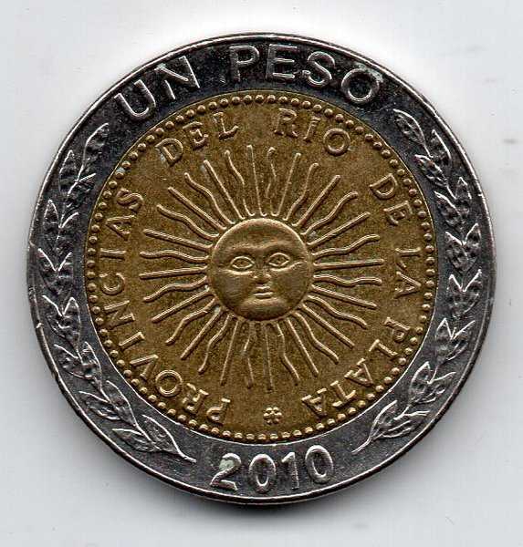 A1717 Argentina 1 Peso Tahun 2010 Bimetal Coin Bekas Pakai Sesuai Gambar