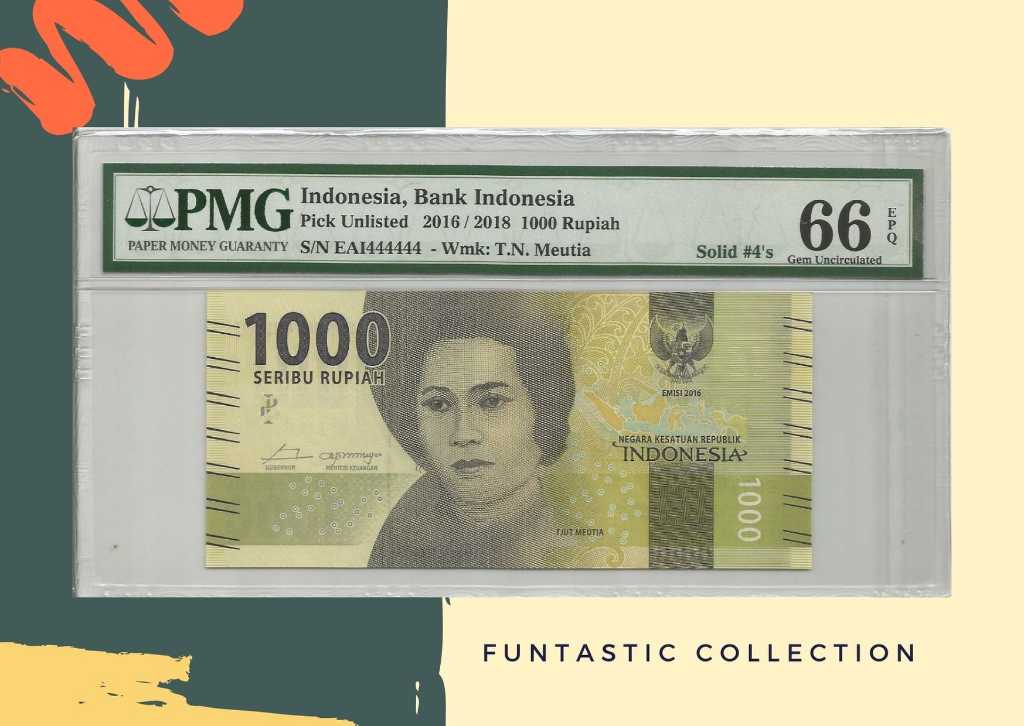 Uang Indonesia 1000 Rupiah Cut Meutia PMG 66 Solid #4's