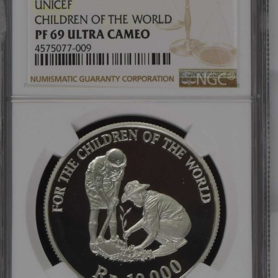 NGC PF 69 silver coin 10000 rupiah 1999 unicef koin perak tanam pohon