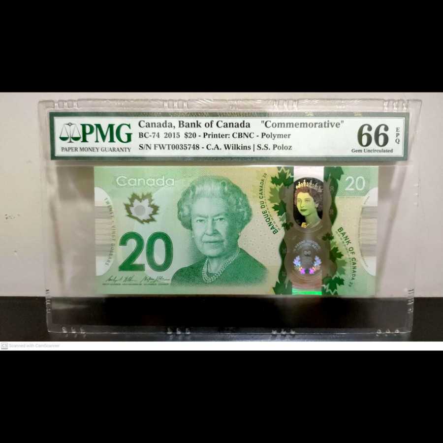 Canada 20 Dollars Queen Elizabeth Polymer Commemorative UNC PMG 66 EPQ