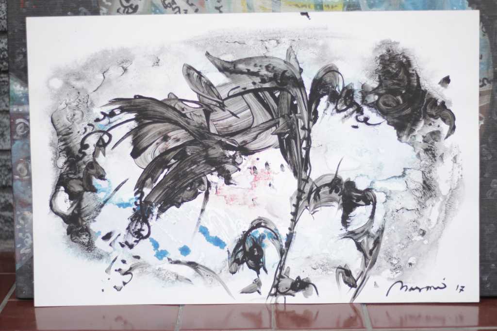 Lukisan akrilik ,tinta diatas kertas ( Tertutup Angin )