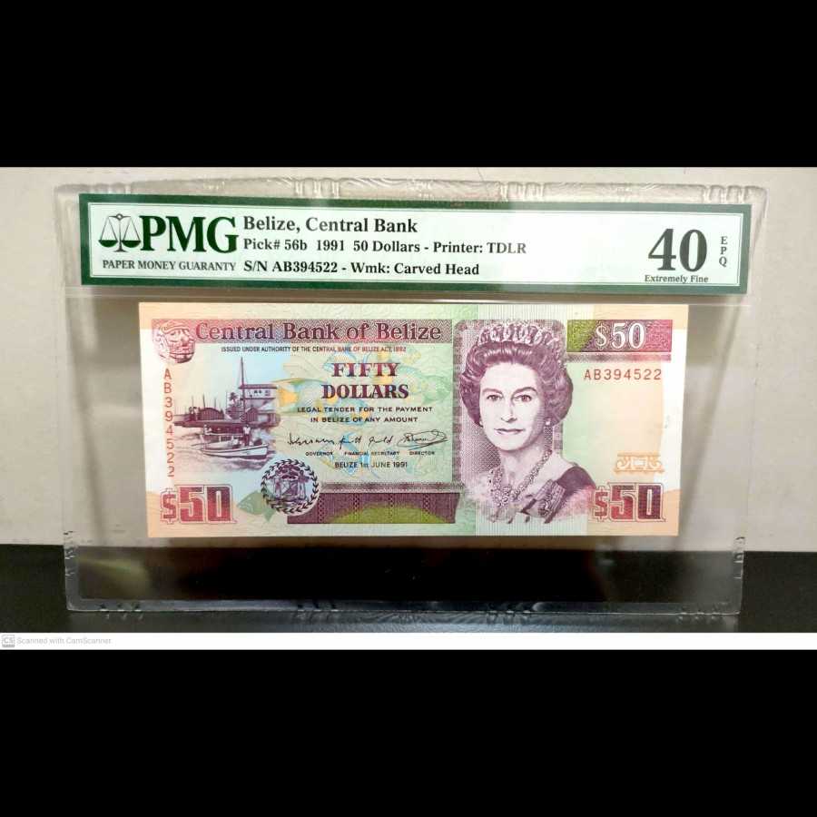 Belize 50 Dollars Queen Elizabeth 1991 PMG 40 EPQ